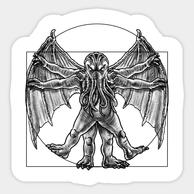 The Cthulhu Vitruvian Man Design: A Lovecraftian Twist on a Renaissance Classic Sticker by Holymayo Tee